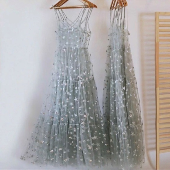Minted Silver Galaxy Sparkle Mesh Maxi CoverUp - Picture 4 of 8